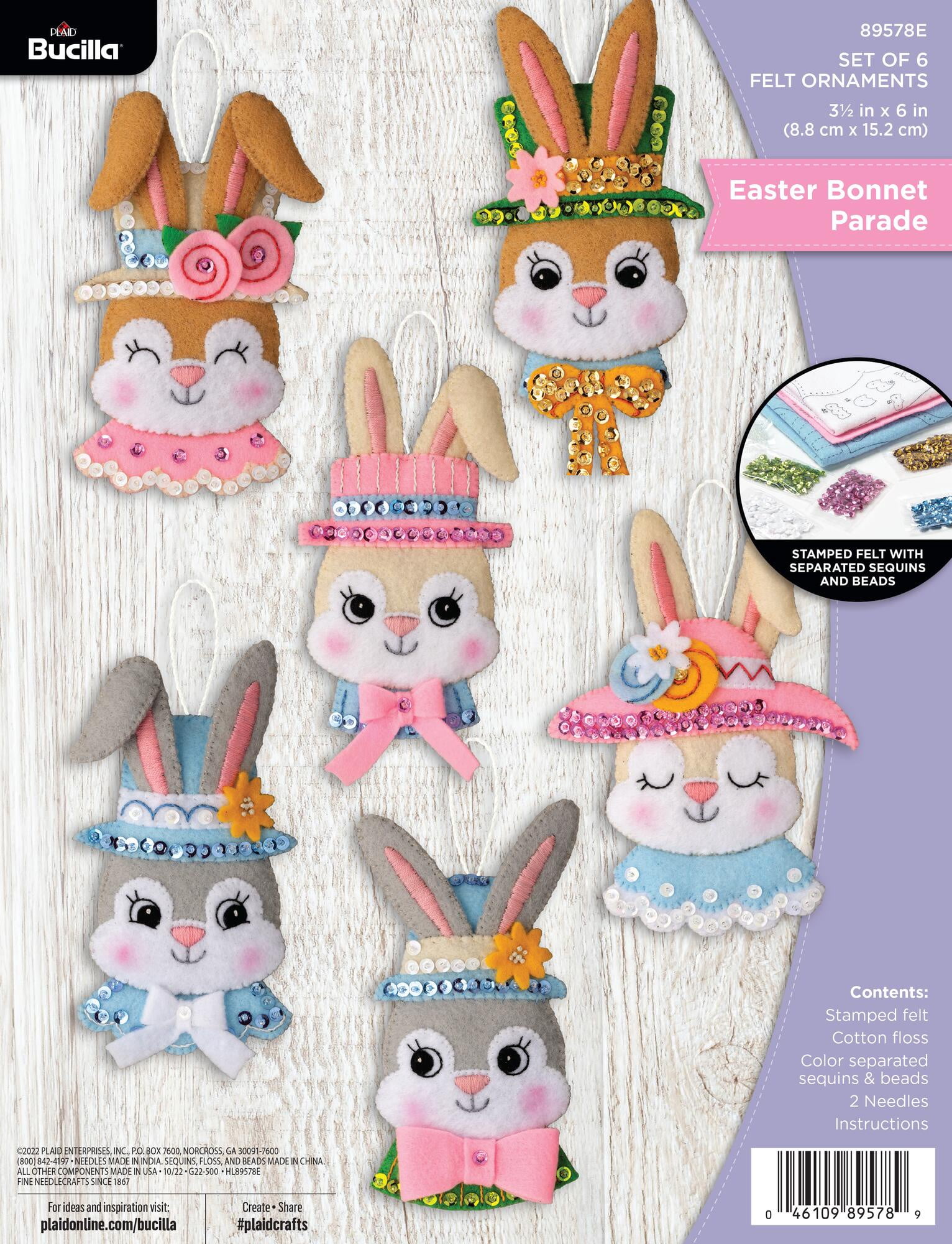 Bucilla Easter Bonnet Parade 6 Count Felt Applique Ornament Kit