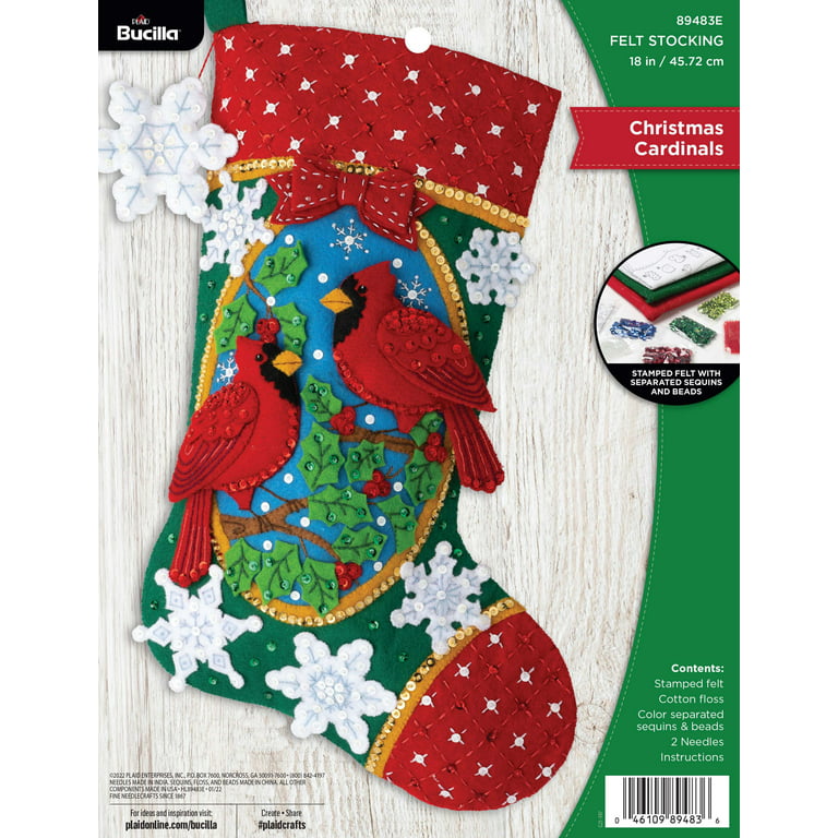 Bucilla Felt Stocking Applique Kit 18 Long Christmas Cardinals