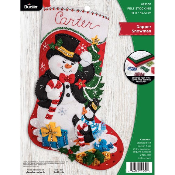 Bucilla Felt Applique 18" Christmas Stocking Kit, Dapper Snowman