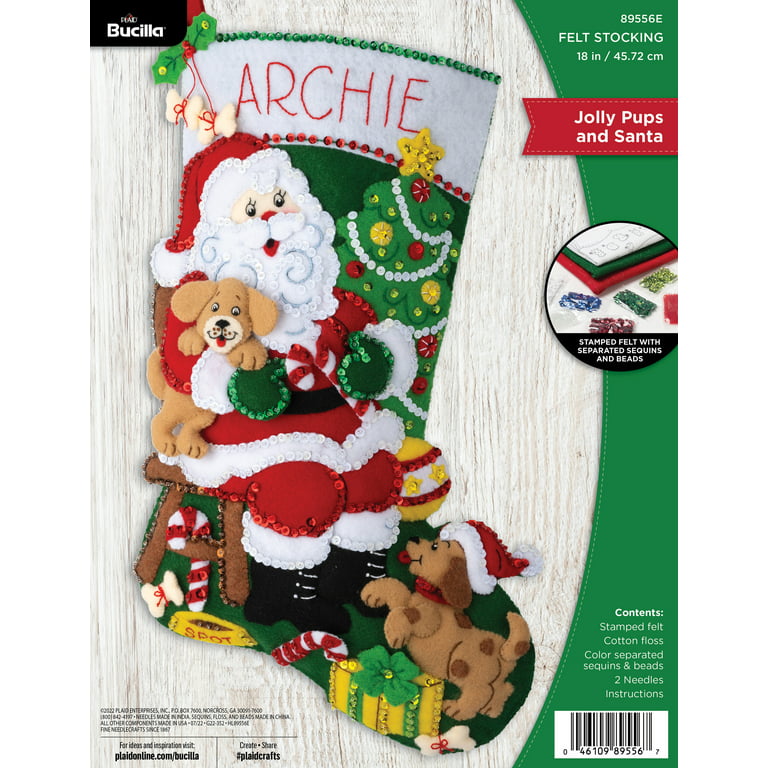 Bucilla Felt Applique Christmas Stocking Kit JOLLY ST. NICK 18 inch