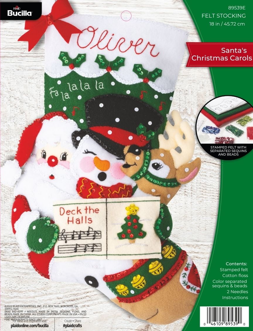  Bucilla 18-Inch Christmas Stocking Felt Applique Kit, 86171 Ho  Ho Ho Santa : Home & Kitchen