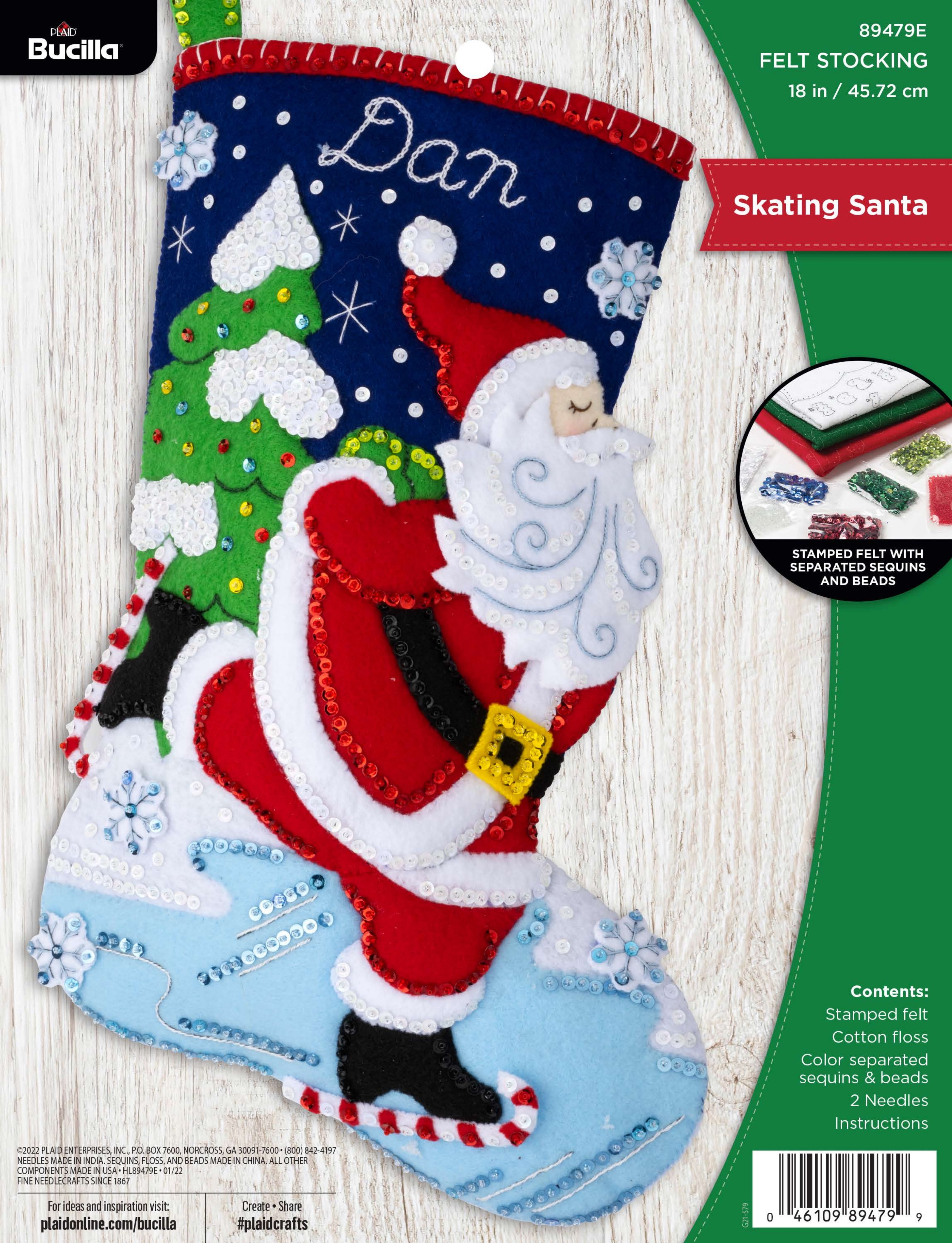Bucilla Felt Applique 18 Christmas Stocking Kit, Skating Santa 