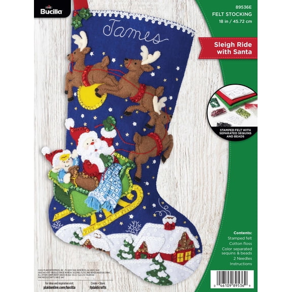 Bucilla 18" Sleigh Ride with Santa Felt Applique Christmas Stocking Embroidery Kit