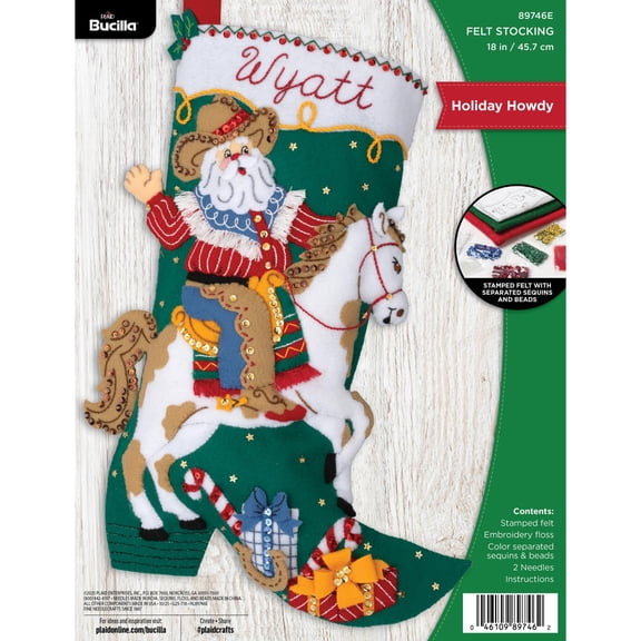 Bucilla Felt Applique 18" Holiday Howdy Christmas Stocking Embroidery Kit