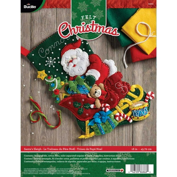 Bucilla Felt Applique 18" Holiday Stocking Kit - Santa's Sleigh