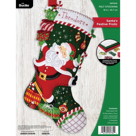Bucilla Felt Applique 18" Santa's Festive Frolic Christmas Stocking Embroidery Kit