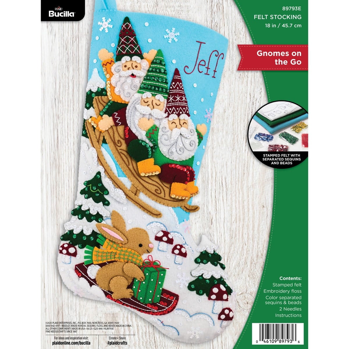 Bucilla Gnomes on the Go Christmas Felt Applique Stocking Kit, 18 in, 1 Count