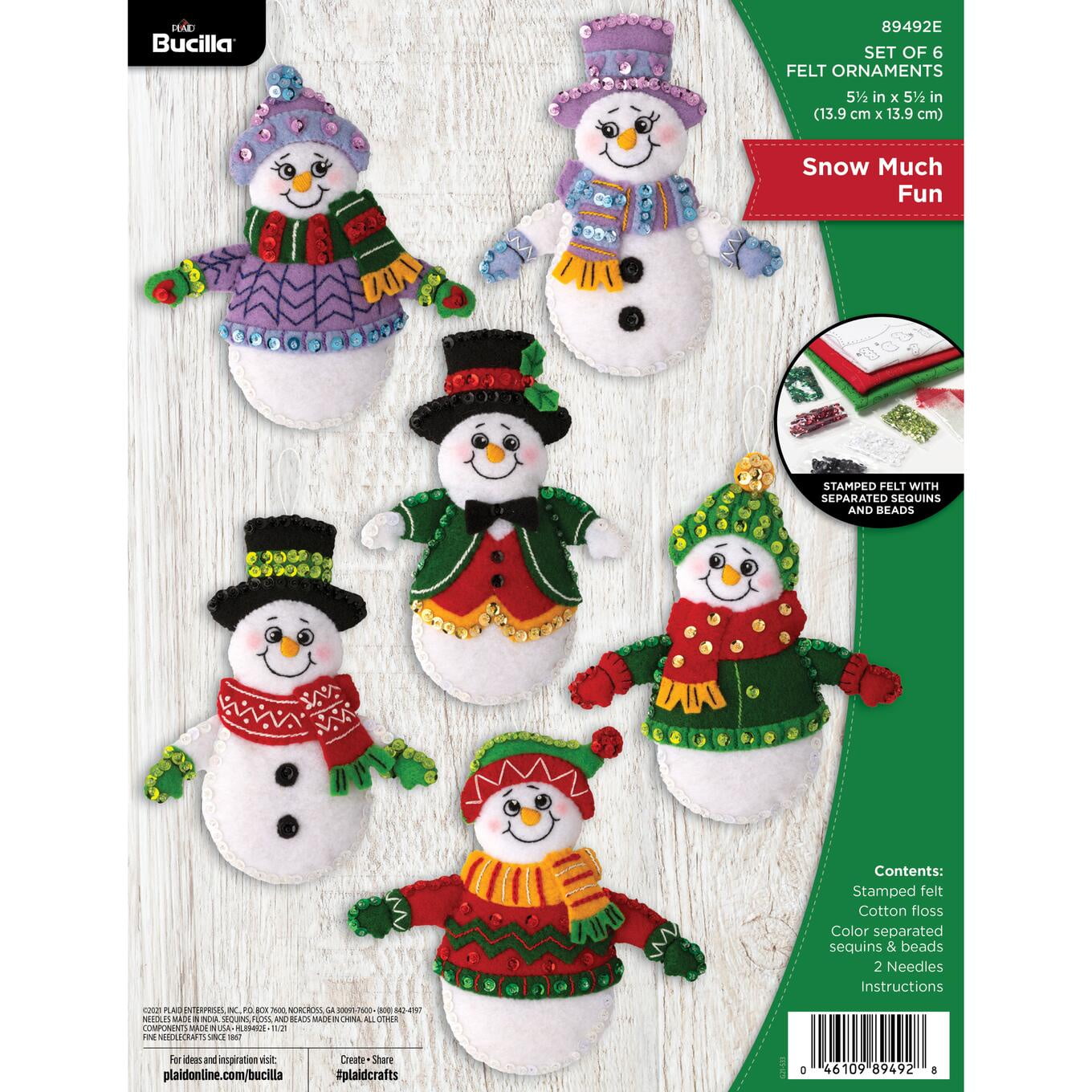 Bucilla Snow Much Fun 6 Count Felt Applique Ornament Kit, 5.5 x 5.5 in