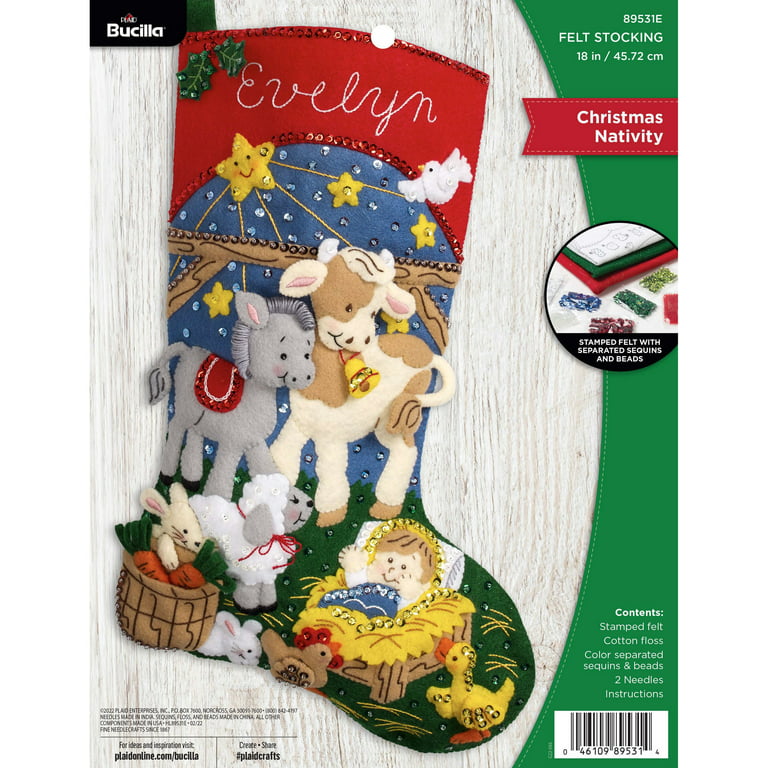 Bucilla Felt Applique, Christmas Stocking Kit, Christmas Nativity, 18
