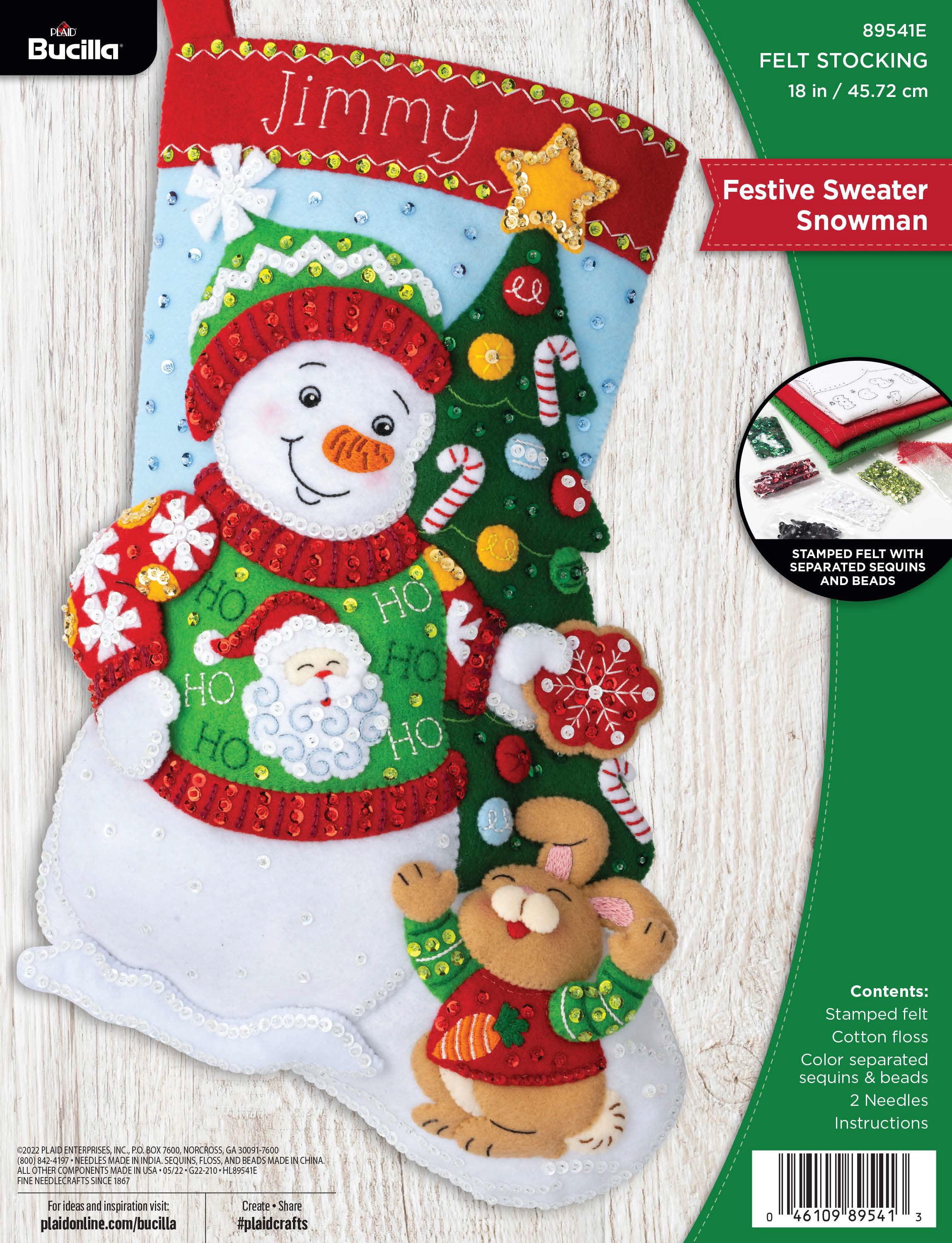 New Bucilla Felt Stocking Kit 83202 Decorating Santa & Snowman 18
