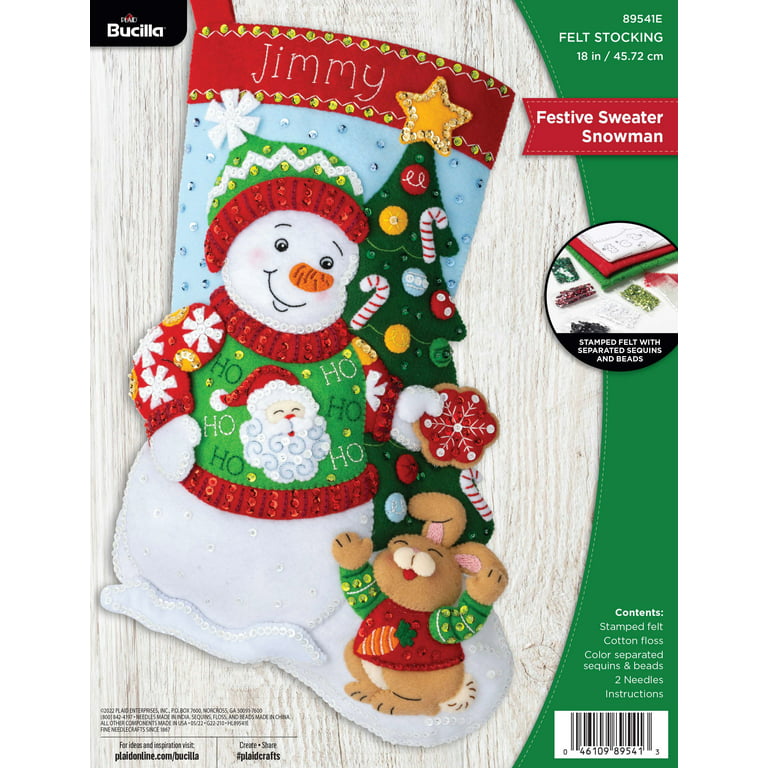 Bucilla Felt Stocking Applique Kit 18 Long-Dapper Snowman