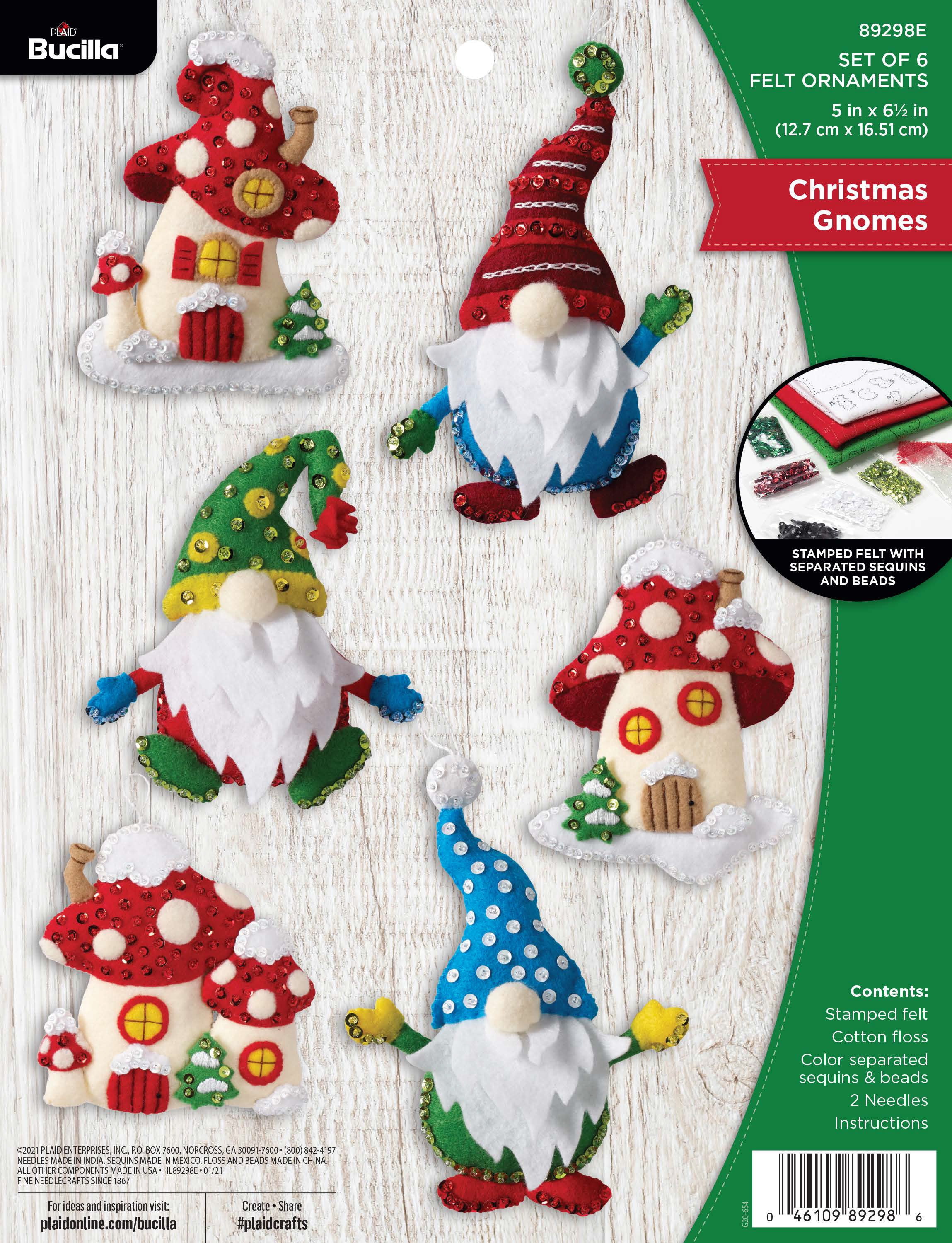 Bucilla Felt Ornaments Applique Kit Set of 6 - Christmas Gnomes