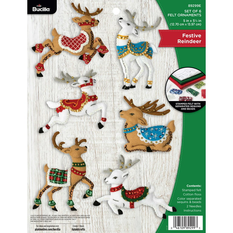 Bucilla Felt Ornaments Applique Kit Set of 6 - Festive Reindeer