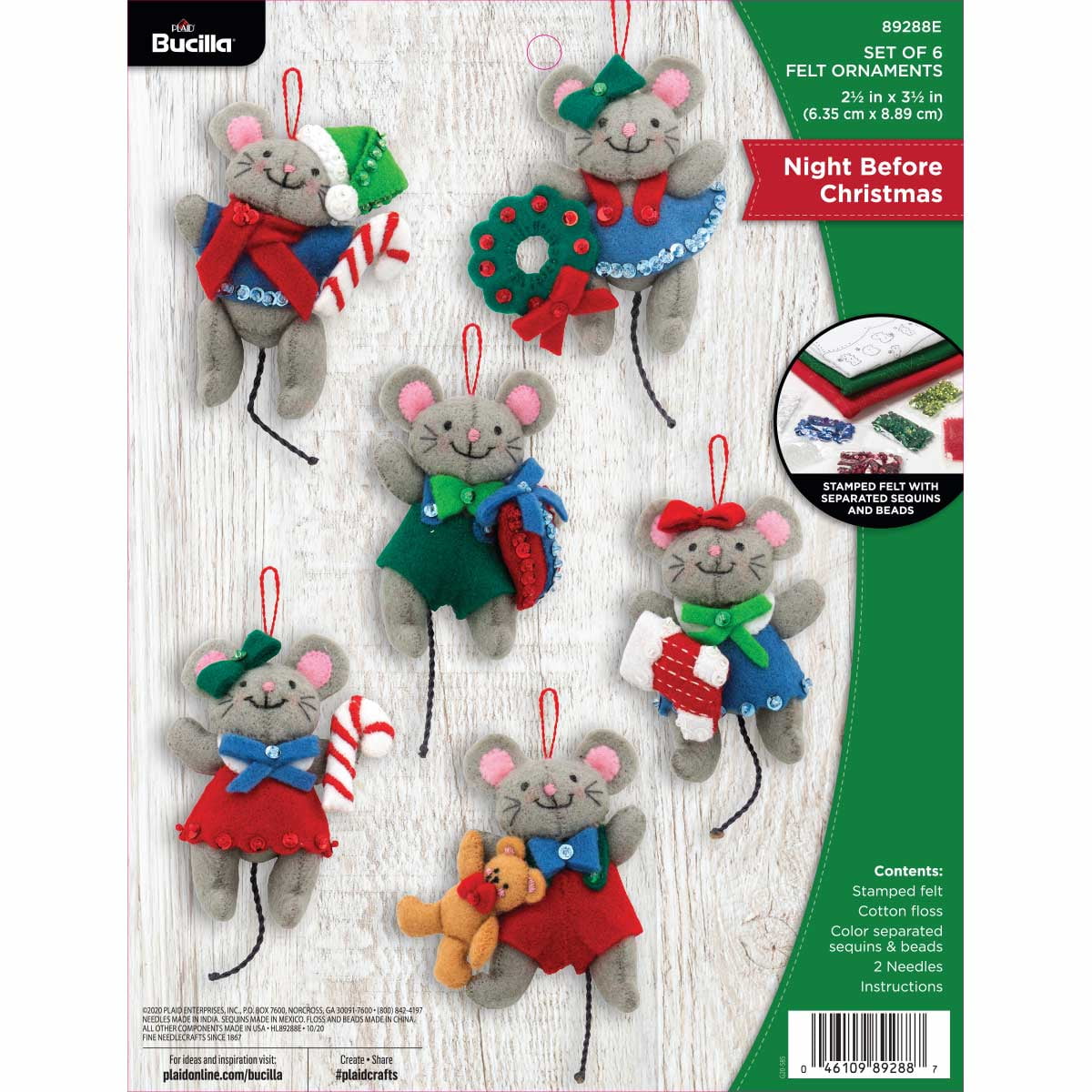 Bucilla Felt Applique DIY Christmas Keepsake Ornament Kit, The Night before Christmas, Set of 6