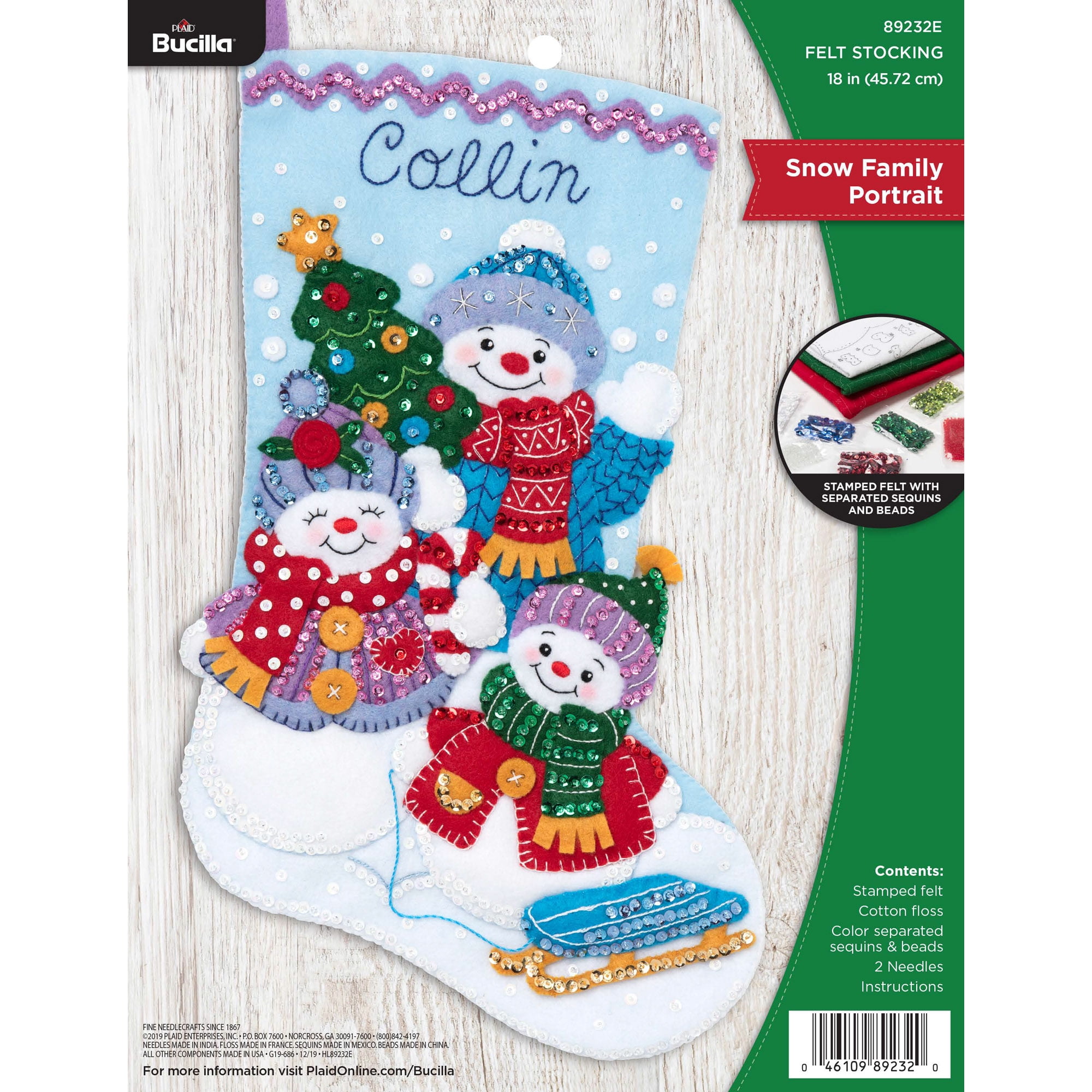Bucilla Felt Applique DIY Christmas Stocking Kit, Snow Family