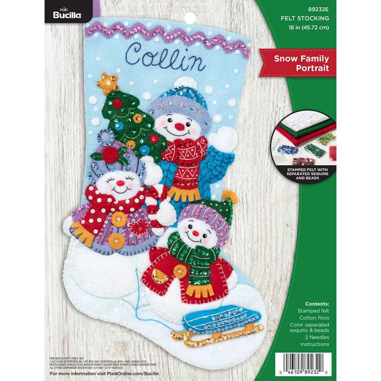 Bucilla Felt Applique DIY Christmas Stocking Kit, Snow Family Portrait, 18