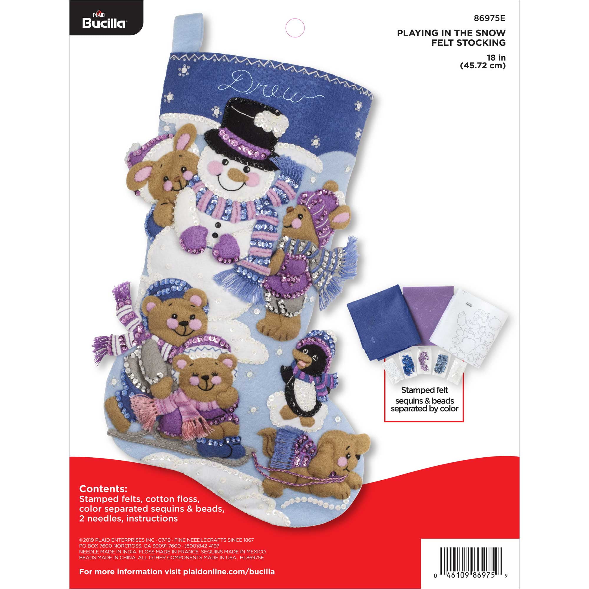 Bucilla Felt Applique DIY Holiday Stocking Kit, Playing in the Sun, 18"