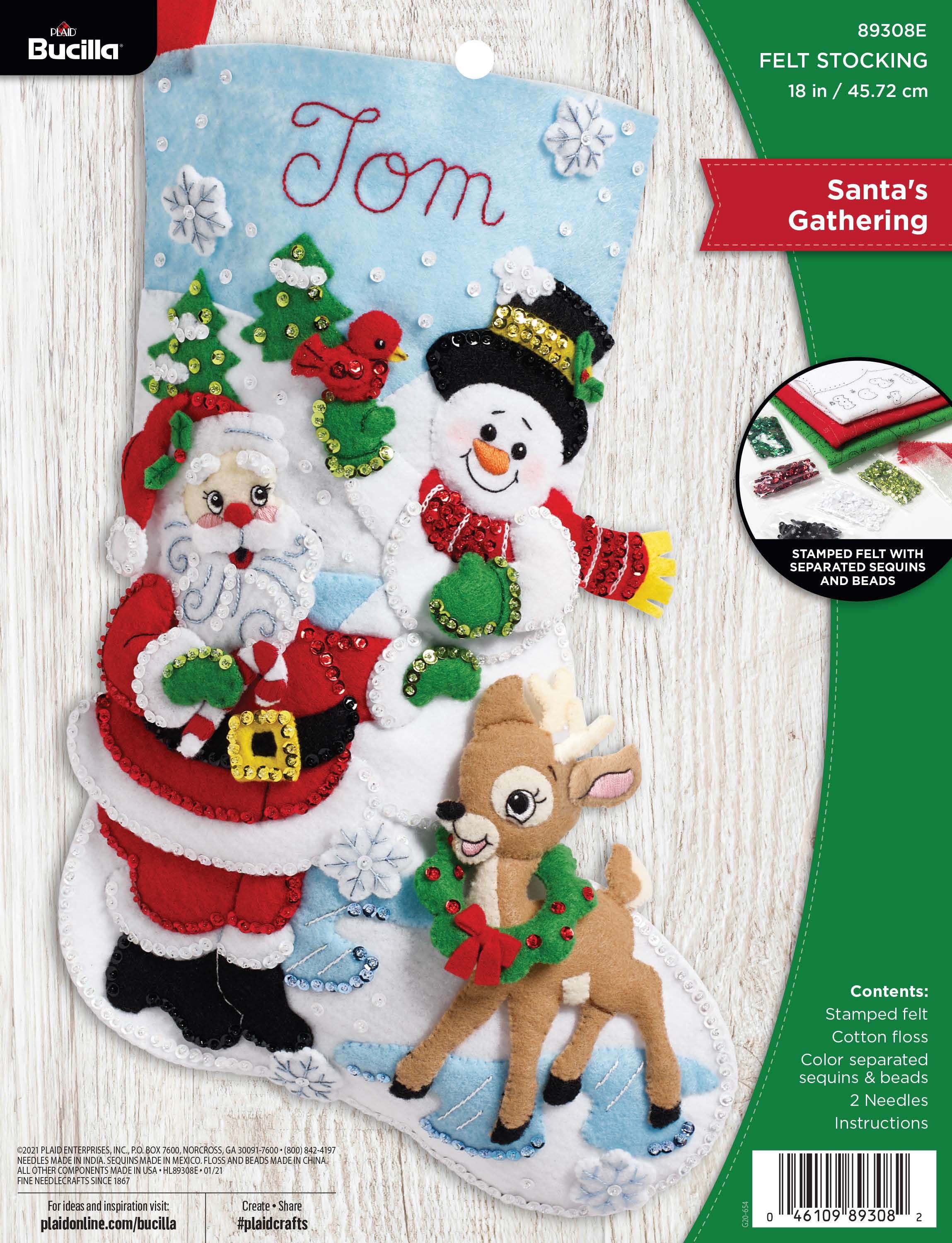 Santa's Gathering 18" Felt Embroidery Christmas Stocking Kit