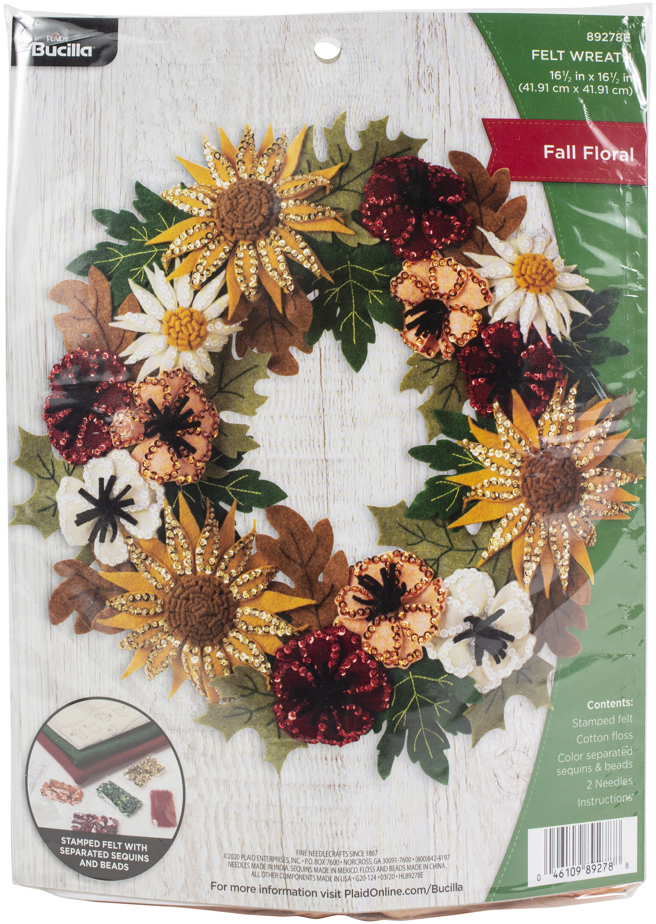 Floral Fall Felt Embroidery Wreath Kit with Sequins