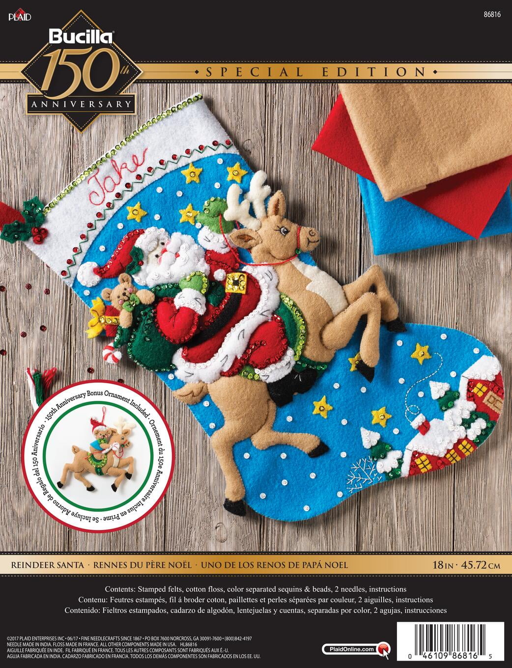 Bucilla Reindeer Santa 18 in Felt Applique Stocking Kit