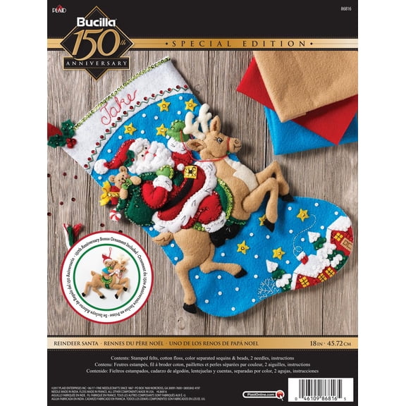 Bucilla Reindeer Santa 18 in Felt Applique Stocking Kit