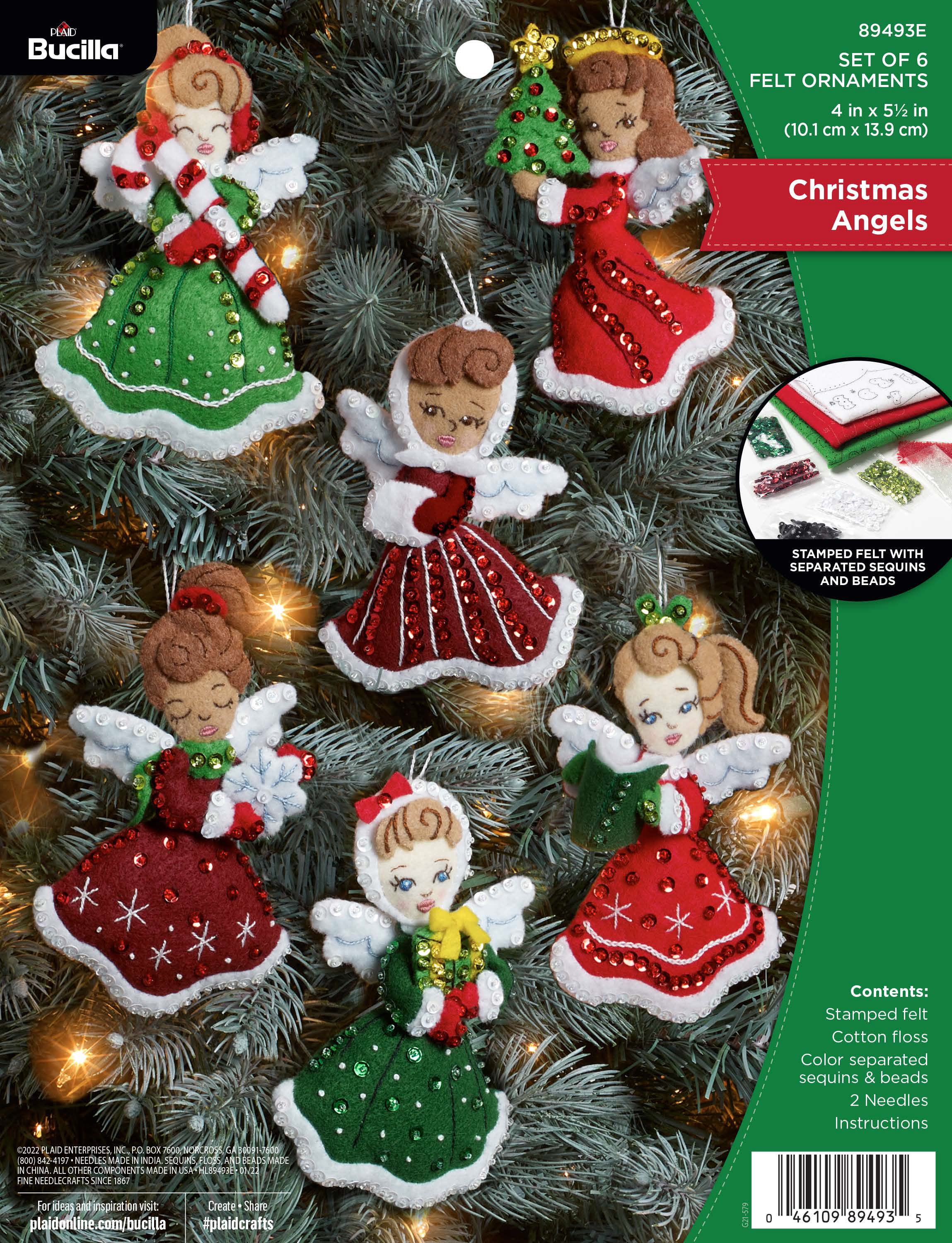 Christmas Angels Felt Applique Ornament Kit, 6 Pieces
