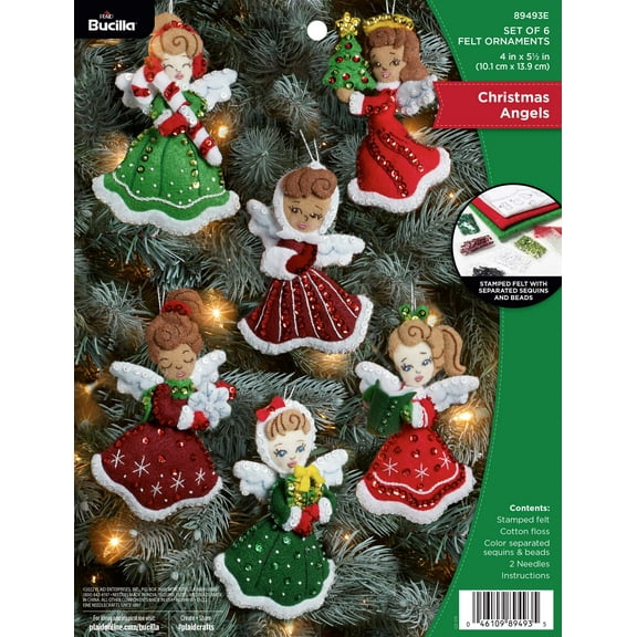 Bucilla Felt Applique Keepsake Ornament Kit, Christmas Angels, 6 Pieces