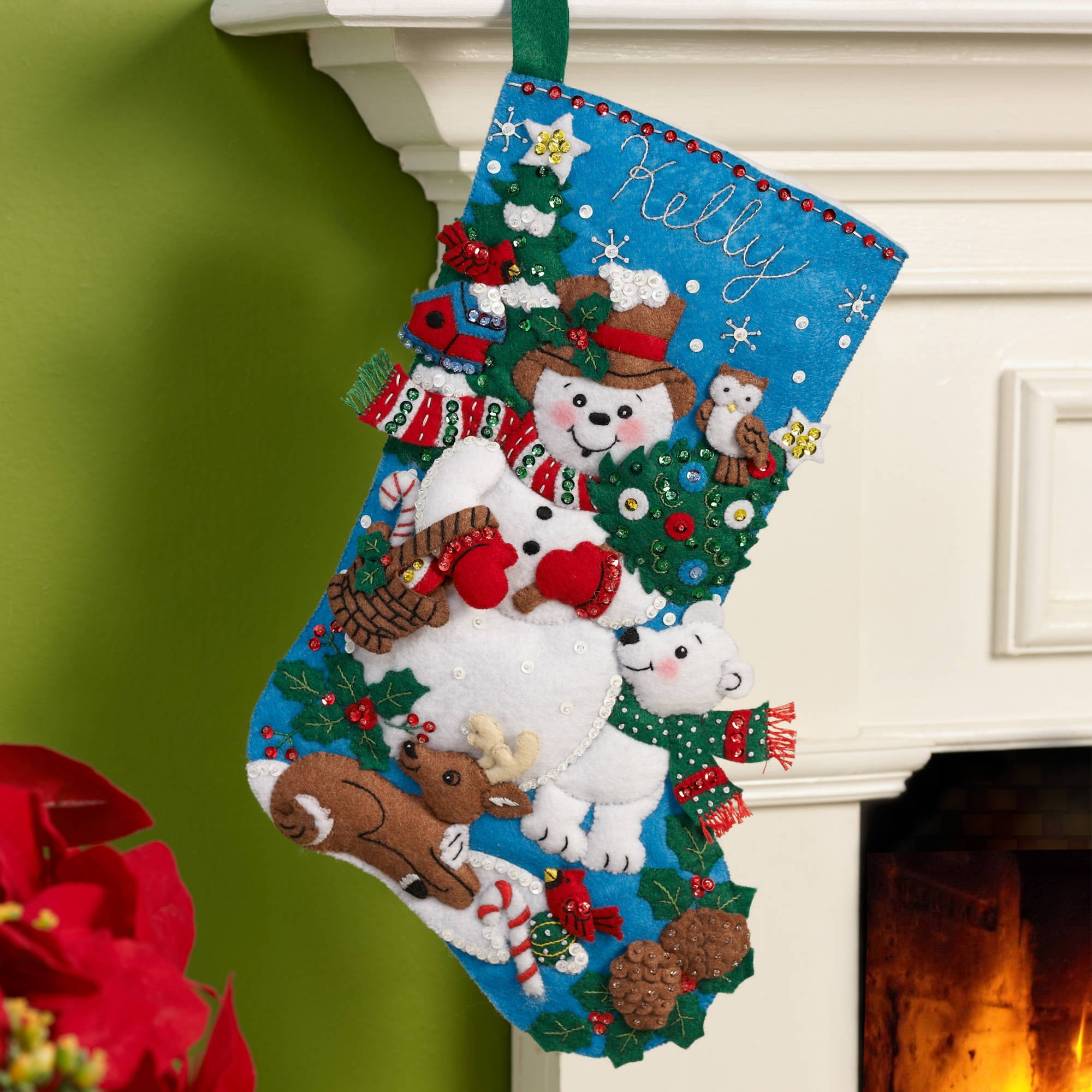 Festive Winter Birds, Felt Applique 18" Stocking Making Kit, Perfect For DIY A