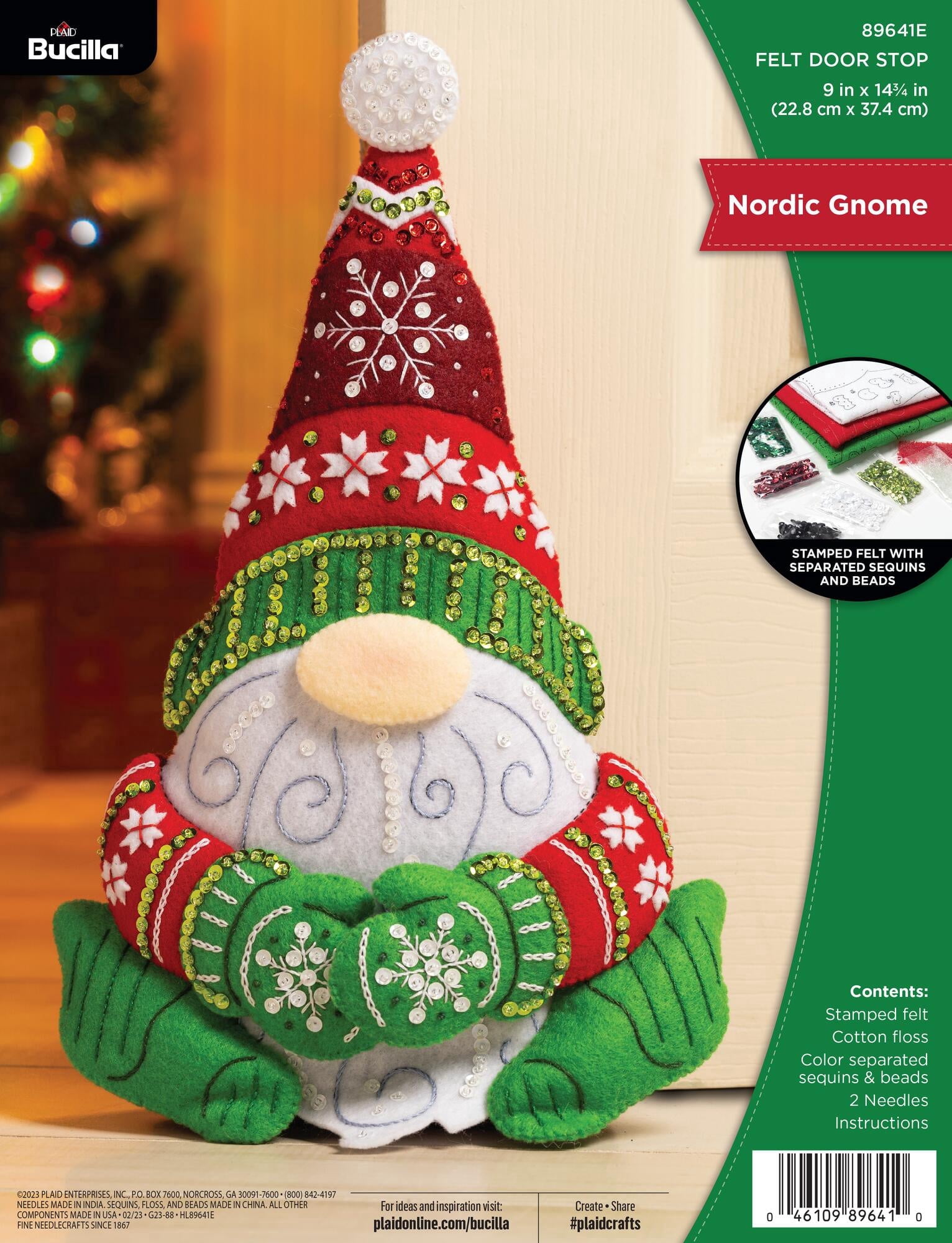 Bucilla Nordic Gnome Felt Applique Door Stopper Kit, 8.5 x 12 in