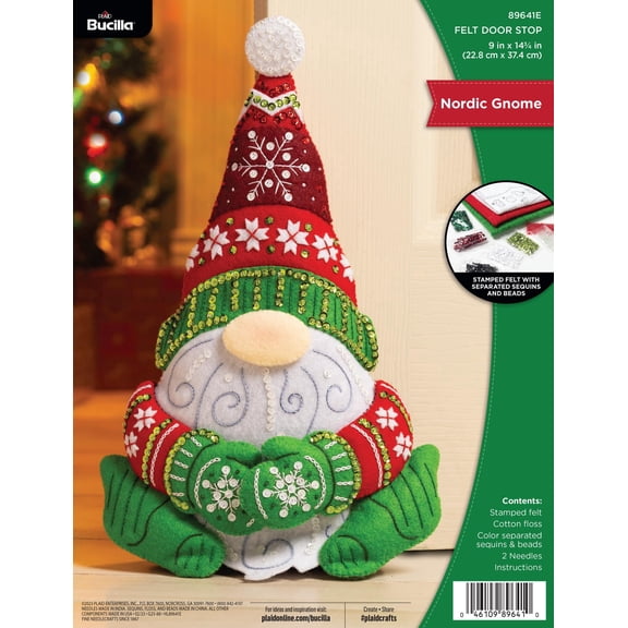 Bucilla Nordic Gnome Felt Applique Door Stopper Kit, 8.5 x 12 in