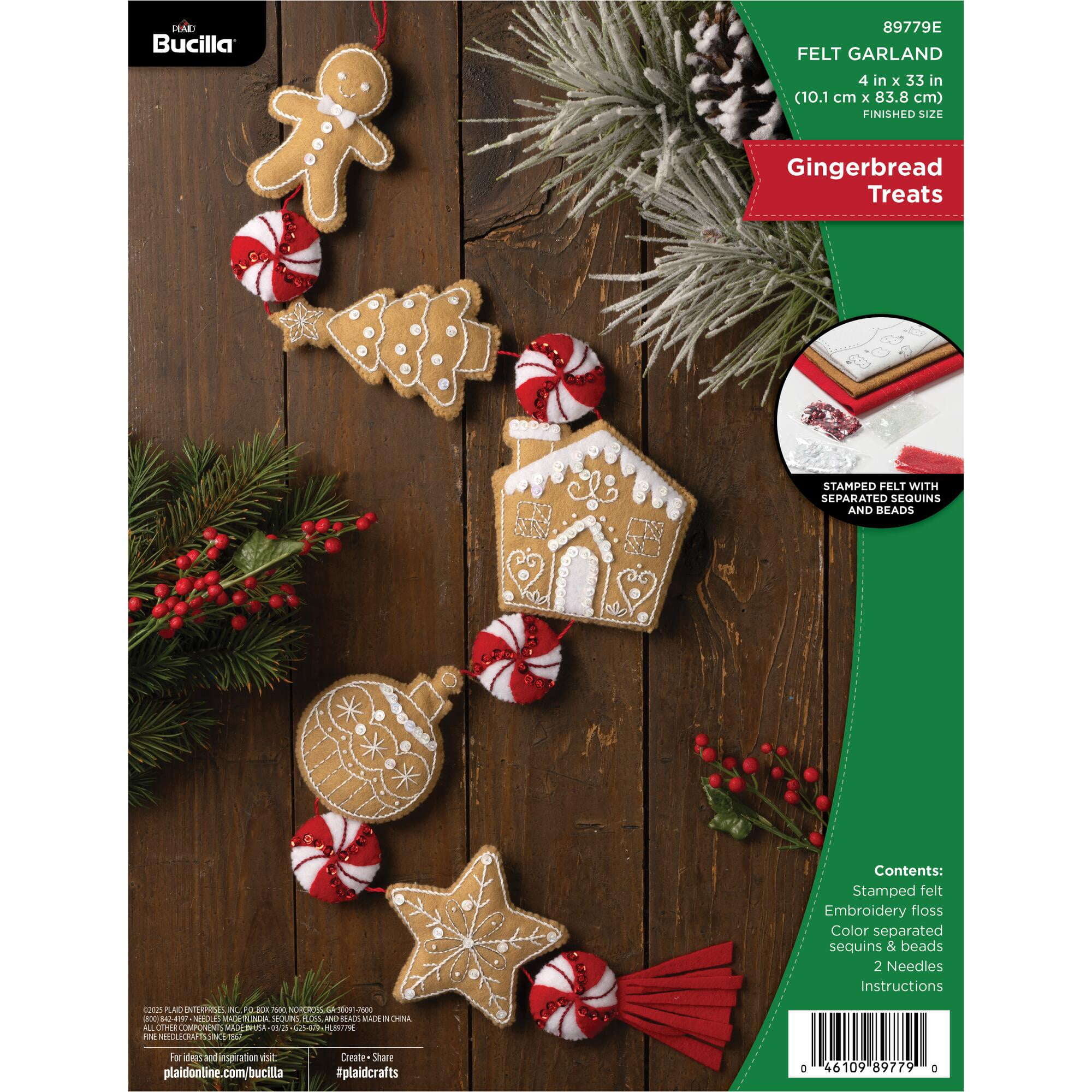 Bucilla Gingerbread Treats 4 x 33 in Felt Applique Garland Kit