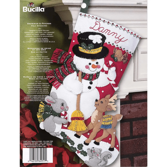 Bucilla Felt Applique 18" Snowman & Friends Christmas Stocking Embroidery Kit