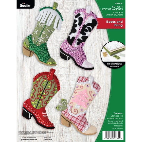 Bucilla Boots and Bling Felt Applique Ornament Kit, Set of 4, 4 x 5 in