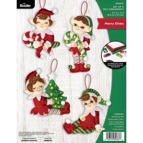 Bucilla Merry Elves 4 Count Felt Applique Ornament Kit