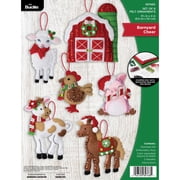 Bucilla 3.75" x 4" Santas Barnyard Cheer Felt Applique Christmas Ornament Kit, 6 Pieces