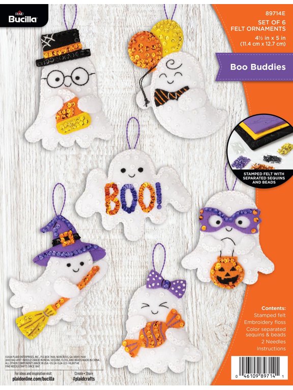4.5" x 5" Boo Buddies Felt Applique Halloween Ornament Kit, 6 pieces