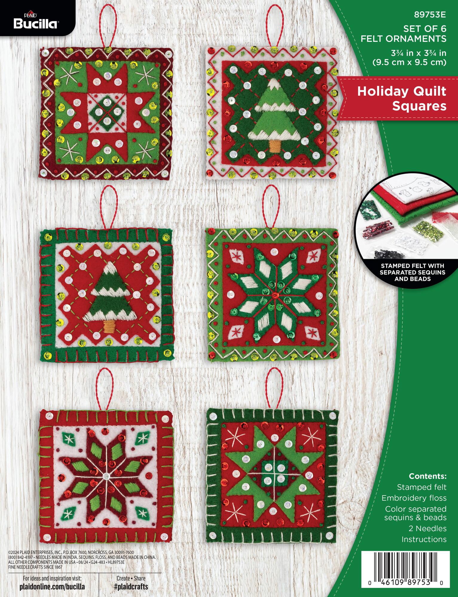 Bucilla Holiday Quilt Squares 6 Count Felt Applique Ornament Kit