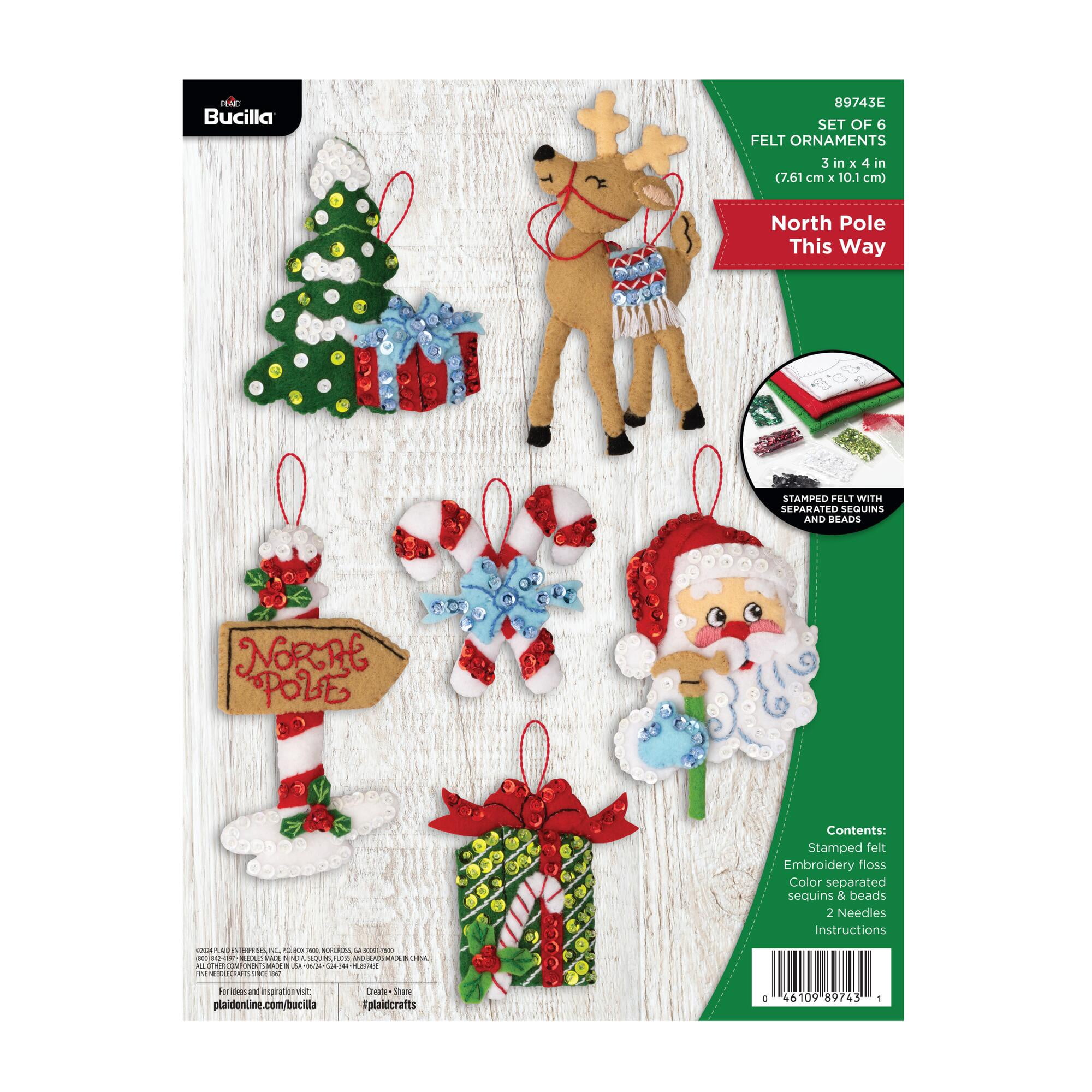 Bucilla North Pole This Way 6 Count Felt Applique Ornament Kit, 3 x 4 in
