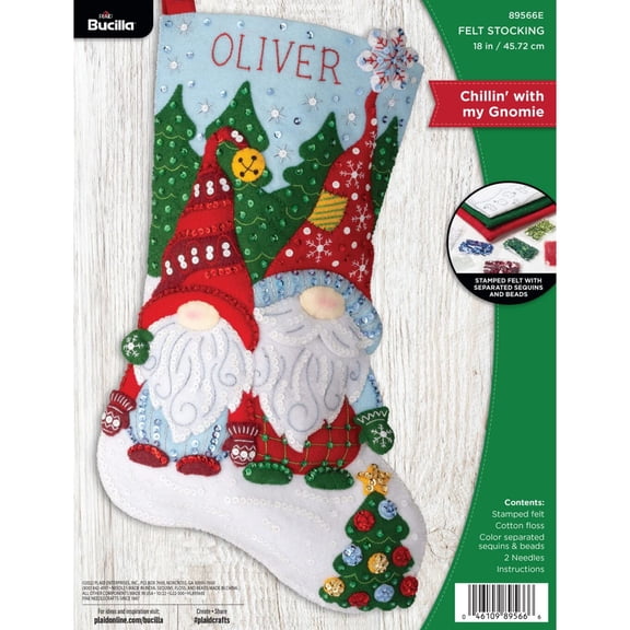 Bucilla Felt Stocking Kit, Chillin' with My Gnomie, 18 in, Multicolor, Felt
