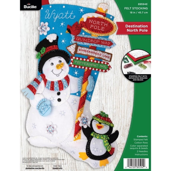 Bucilla 18" Destination North Pole Felt Applique Christmas Stocking Embroidery Kit