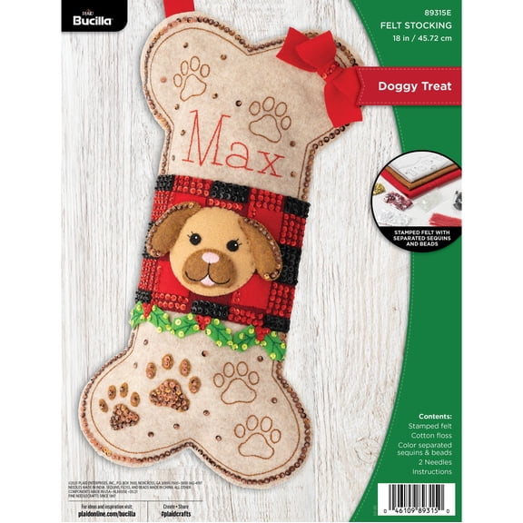 Bucilla Felt Applique 18" Stocking Making Kit, Doggy Treat, Perfect for DIY Arts and Crafts