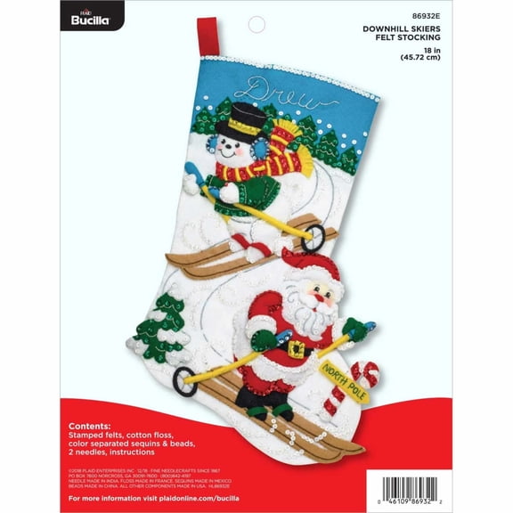Bucilla Felt Stocking Kit, Downhill Skiers, 18 in, Multicolor, Felt