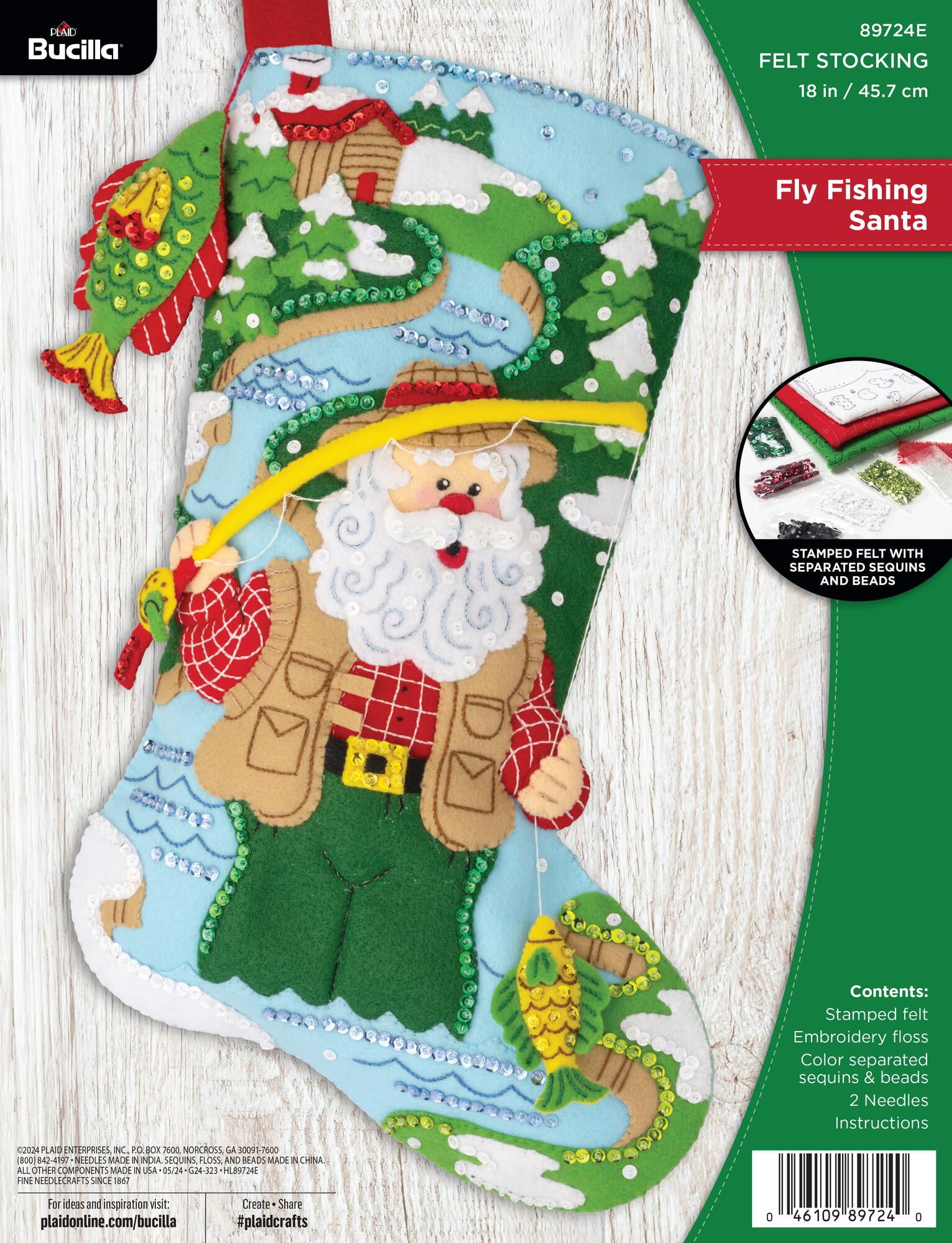 Bucilla Fly Fishing Santa 18 in Multicolor Felt Stocking Kit