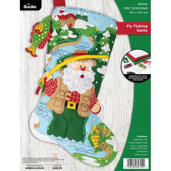 Bucilla Fly Fishing Santa 18 in Multicolor Felt Stocking Kit