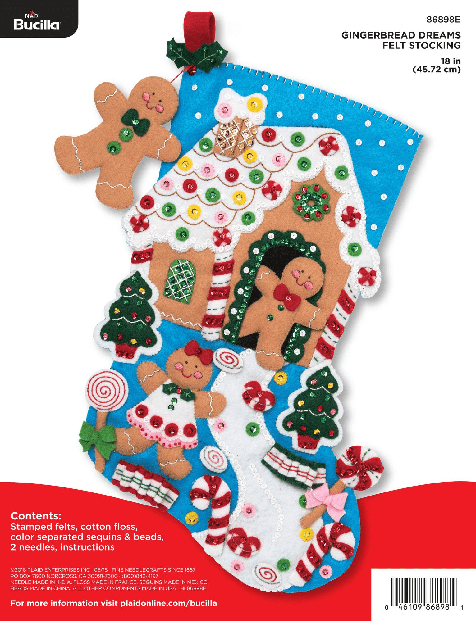 Bucilla Felt Stocking Kit, Gingerbread Dreams, 18 in, Multicolor, Felt