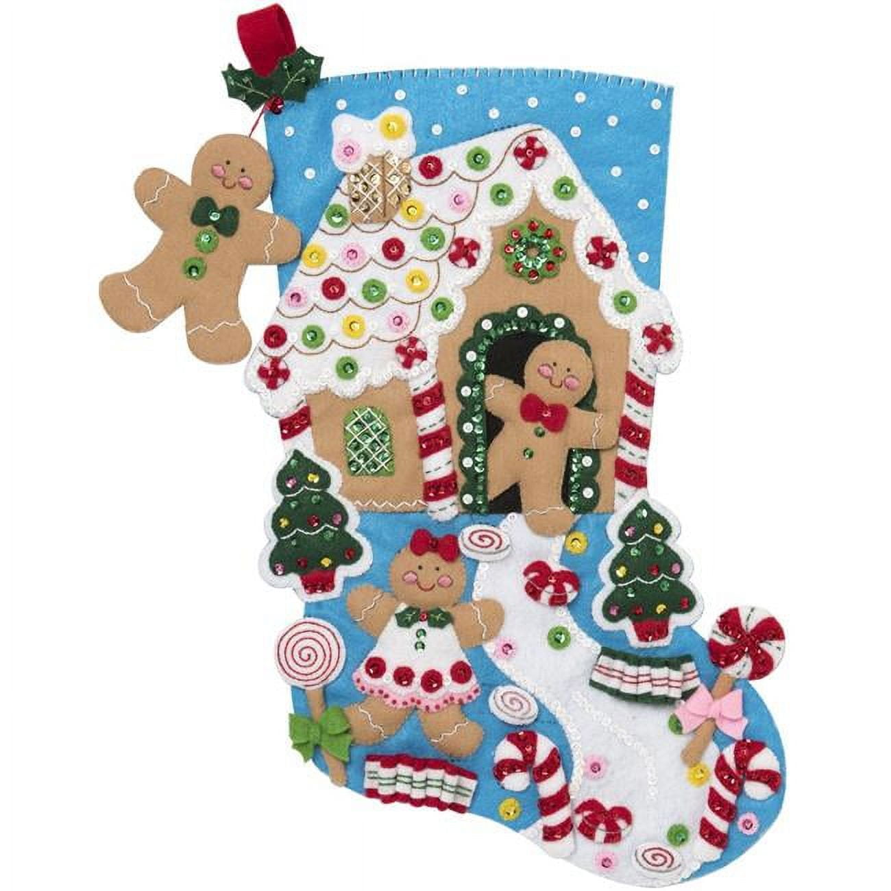 Gingerbread Dreams Felt Christmas Stocking Kit with Embroidery