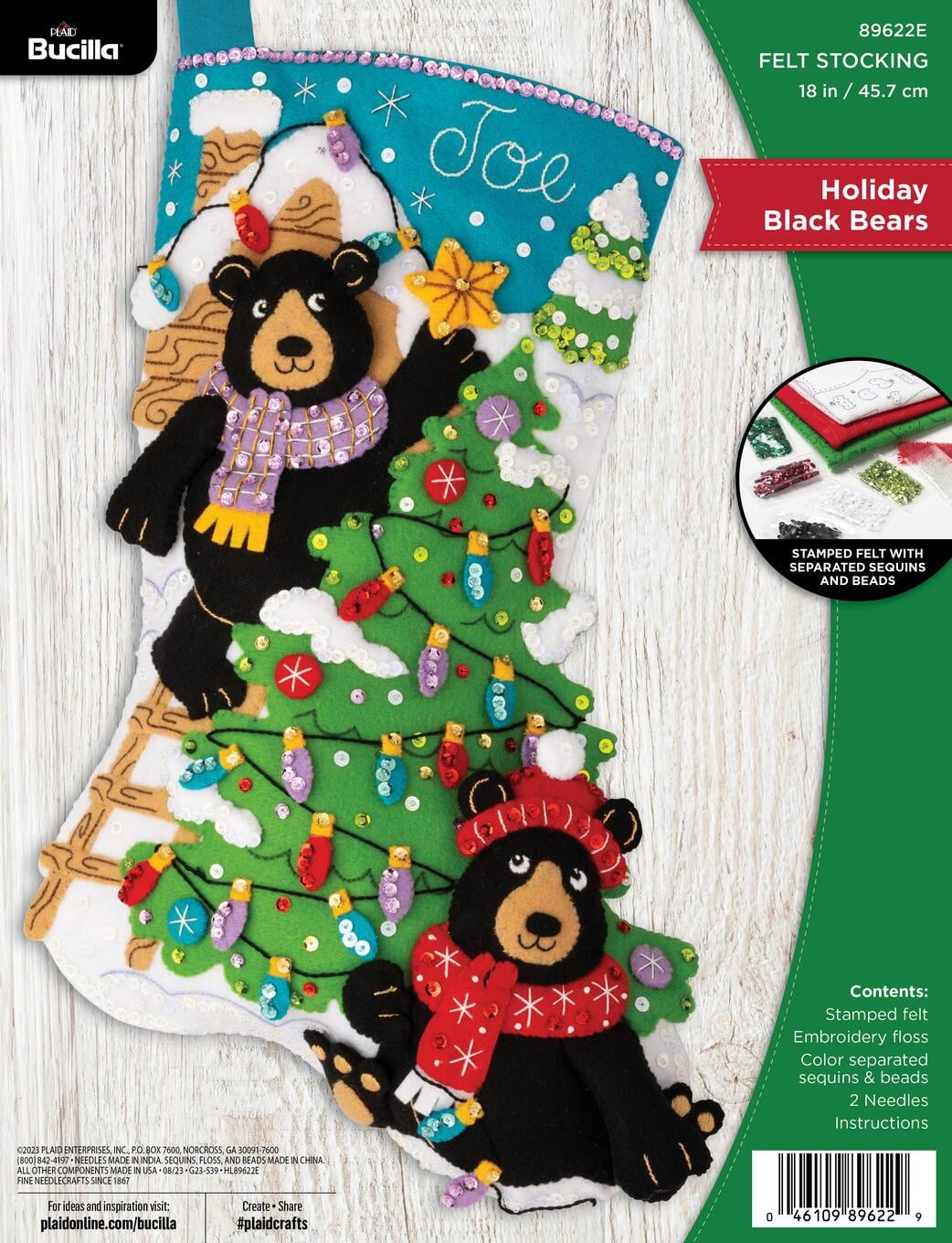 Holiday Black Bears Bucilla Felt Stocking Kit