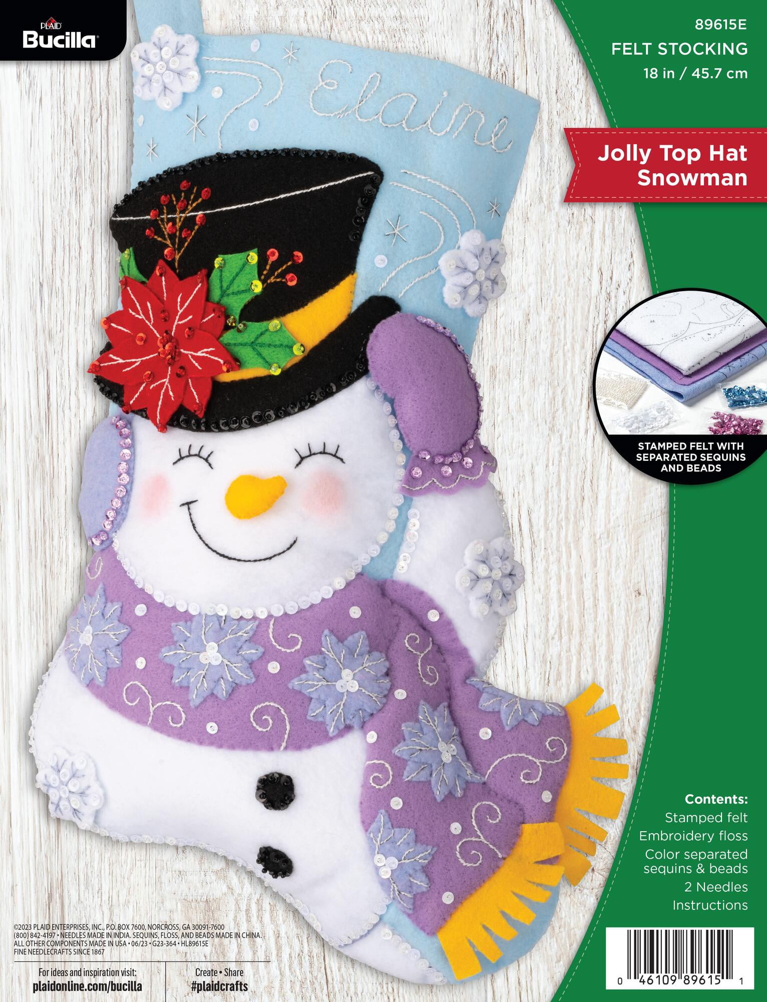 Bucilla Jolly Top Hat Snowman 18 in Multicolor Felt Stocking Kit