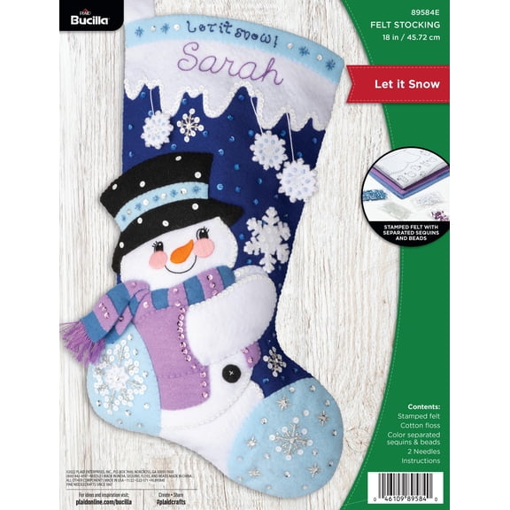 Bucilla 18" Let It Snow Felt Applique Christmas Stocking Embroidery Kit