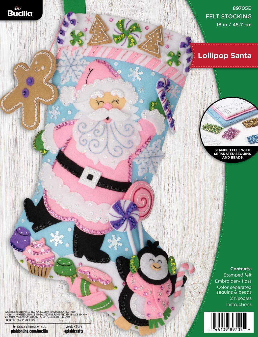 Bucilla Lollipop Santa 18" Multicolor Felt Stocking Kit